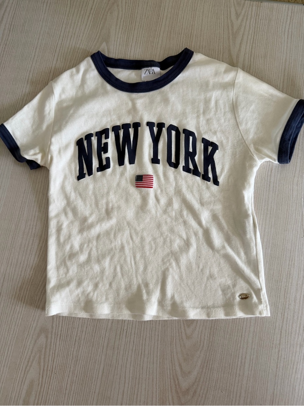 Zara White Tee with Navy 'New York' Chest Print